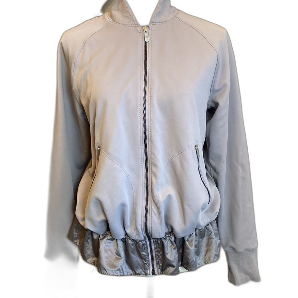 Lululemon Swept Along Jacket Dark Crome Satin Ruffled Bottom Size Medium EUC